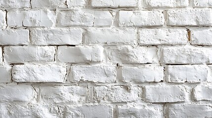 Fototapeta premium Textured White Brick Wall CloseUp Whitewashed Bricks with Detailed Crack and Mortar Patterns
