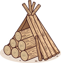 Hand-drawn Wood Log Stack for Campfire