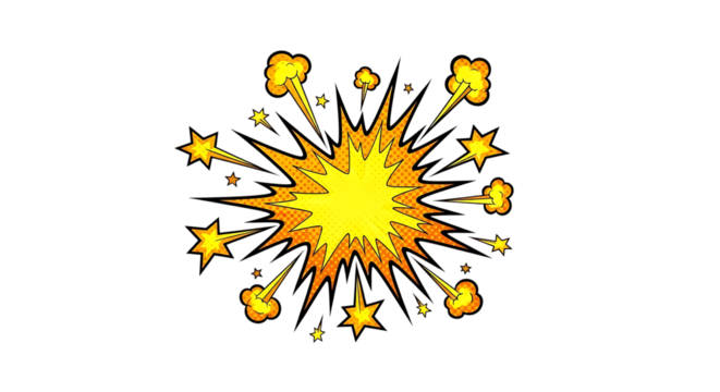 Comic Book Style Explosion Burst with Stars and Smoke