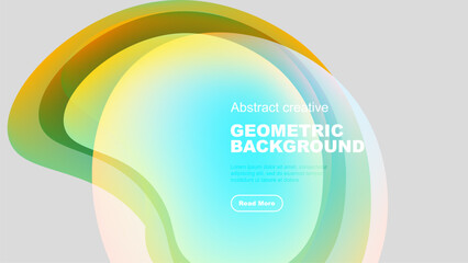 Abstract colorful shapes overlap. Gradient hues create modern design. Text promotes further exploration. Simple, clean aesthetic.