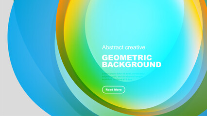 Abstract geometric background features overlapping colorful circles. Bright gradients create modern visual effect. Text invites further exploration.