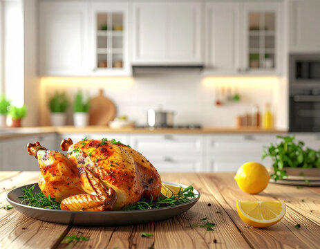 Ayam panggang dan bakar disajikan di atas piring