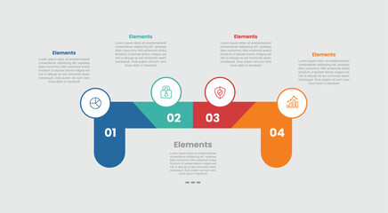4 elements infographic comparison diagram with thick line horizontal with circle badge top with 4 step for slide presentation