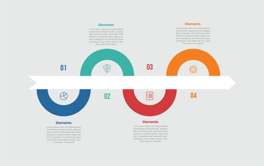 4 elements infographic comparison diagram with half circle outline slice up and down with 4 step for slide presentation