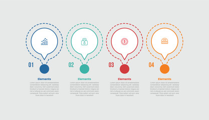 4 elements infographic comparison diagram with big circle with speech bubble style with 4 step for slide presentation