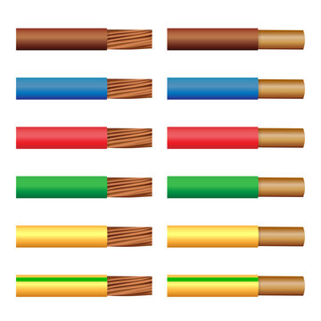 Single and multi core vector cables isolated on white