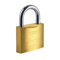 Fototapeta premium A close-up of a shiny, golden padlock with a silver shackle against a black background