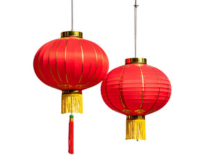 Chinese New Year festive lantern with gold details isolated on transparent background