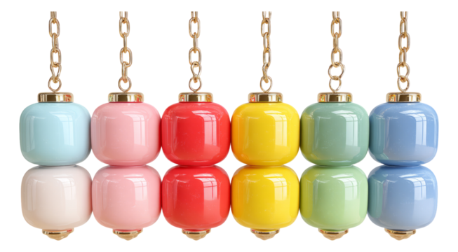 Vibrant Colorful Ceramic Beads with Gold Chains on Transparent Background for Design Use
