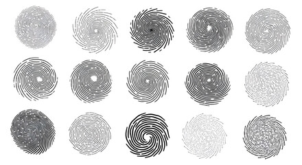 Collection of abstract spiral shapes black and white vector illustration