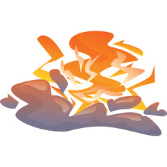 Dynamic Abstract Burst of Orange Yellow and Purple Hues with Jagged Lightning Elements and Smoke Effect Against Transparent Background