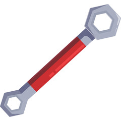 Double Ended Wrench Tool with Red Handle Silver Metal Hexagonal Bolt Nut Fastener Repair Maintenance Construction Mechanic Equipment Isolated on White Background