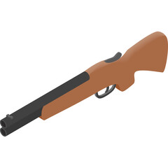 Double Barrel Shotgun With Brown Wooden Stock and Black Metal Barrels Presented With A Transparent Background In An Isometric 3D Style