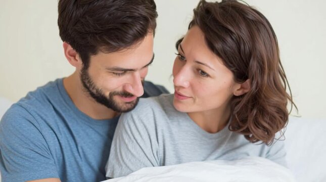 Married couple is having time for pleasure. Monogamous relationship. Female partner wants to say something