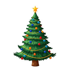 Decorated christmas tree with star isolated on transparent background