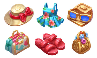 Colorful Summer Fashion Accessories with Isolated Background for Creative Projects