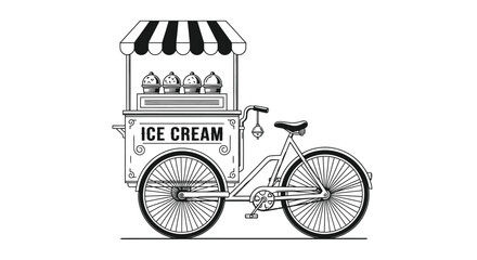 An ice cream cart is attached to the back of a bicycle for mobility.
