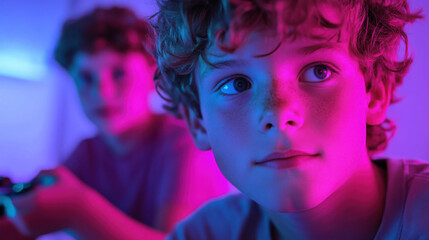 brothers playing a video game in their living room