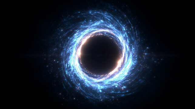 青く光る渦巻くエナジーのポータルが黒い空間に開くSFゲートの抽象的な背景