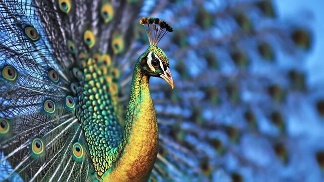 Close-up of a peacock's vibrant plumage