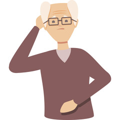 Elderly Man with Glasses Touching His Head in Confusion and Forgetfulness Representing Memory Loss or Alzheimer's Disease