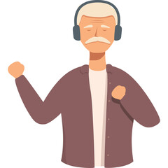 Elderly Man With Eyes Closed Wearing Headphones Enjoying Music with Arms Raised in a Joyful Pose
