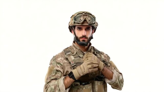 Military soldier preparing for mission in tactical gear