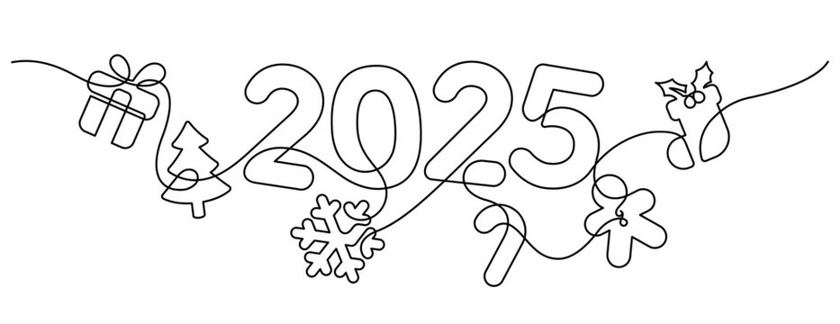2025 christmas celebration one line drawing continuous illustration