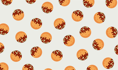 Hand Drawn Takoyaki Pattern. Cute Takoyaki Seamless Background. Perfect for restaurant walls, cafe menus, and packaging