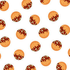 Takoyaki Seamless Pattern Background. Japanese Street Food Vector Illustration. Perfect for restaurant wallpaper, wrapping paper, and packaging