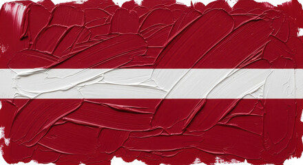 Close up view of the textured flag of latvia with visible brush strokes and a distressed artistic feel isolated on transparent background