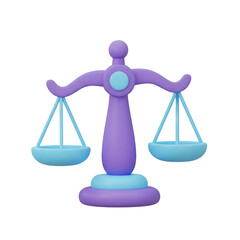 3d purple and blue scales of justice isolated on transparent background