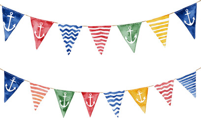 Obraz premium Watercolor Nautical Banner Garlands