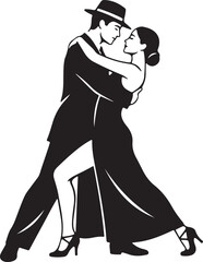 Passionate Couple Dancing Tango  Silhouette of Man in Hat and Woman in Gown Vector