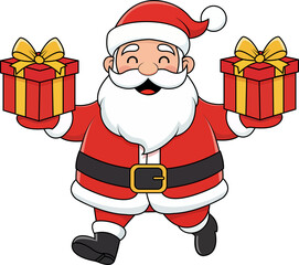 Cute Santa Claus Character Holding Gift Boxes Cartoon Style
