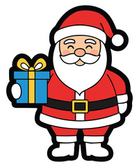 Cute Cartoon Santa Claus Holding Blue Gift Box
