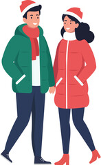Young Couple Walking Together in Winter Clothes Illustration