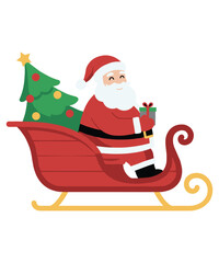 Cartoon Santa Claus Sleigh Christmas Tree Art