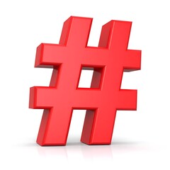 Obraz premium Red 3D hashtag symbol, isolated