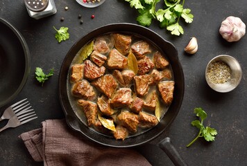Braised beef in cast iron skillet