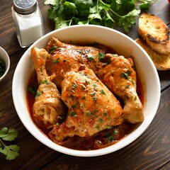 Georgian chicken stew with tomatoes and herbs