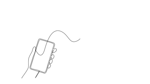 Self drawing animation of single one line drawing paper airplane flying out of the smartphone screen. Send greetings via mobile application. Send an Electronic Greeting Card Day. Full length animated