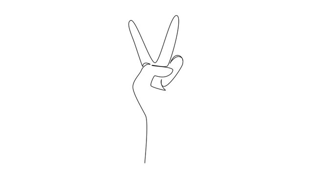 Animated self drawing of single one line drawing a hand forms a V gesture and the palm of the hand has the Canadian country logo. A holiday to celebrate history. Full length single line animation