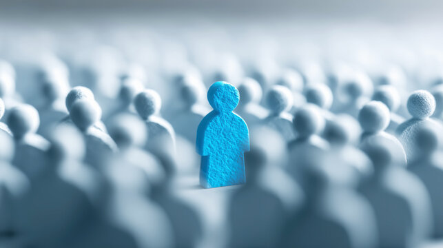 Single Blue Figure Among Many Gray Figures Representing Individualism and Diversity in Society