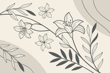 Fototapeta premium Abstract botanical line art with neutral tones and subtle color accents