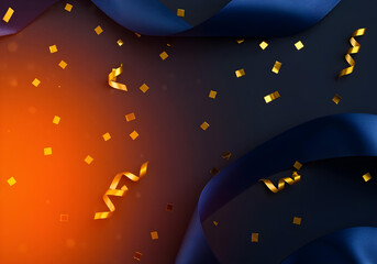 Blue ribbon and gold confetti with orange glow image