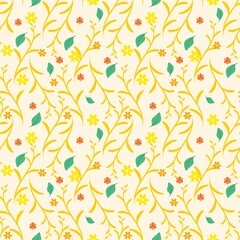 Yellow and Orange Floral Vine Seamless Pattern