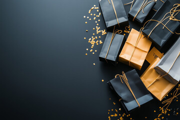 Black Friday flat lay scene with elegant black and gold elements