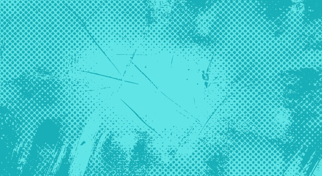 Retro comic book background with halftone dots and grunge texture in turquoise