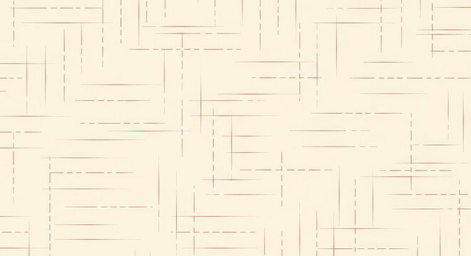 Abstract Geometric Pattern of Faint Red Lines and Dashes on a Cream Background